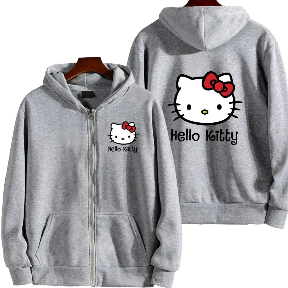 Women's Zipper Hoodie Autumn and Winter New Cute Kawaii Sanrio Hello Kitty Pattern Sweatshirt 2024 Streetwear Women's Clothing