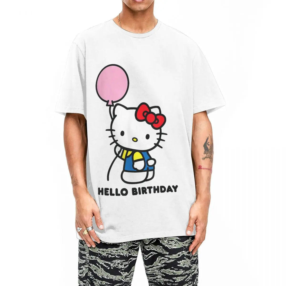 Hello Kitty Hello Birthday T-Shirts Men Women Casual Pure Cotton Tees Crew Neck Short Sleeve T Shirt New Arrival Clothes