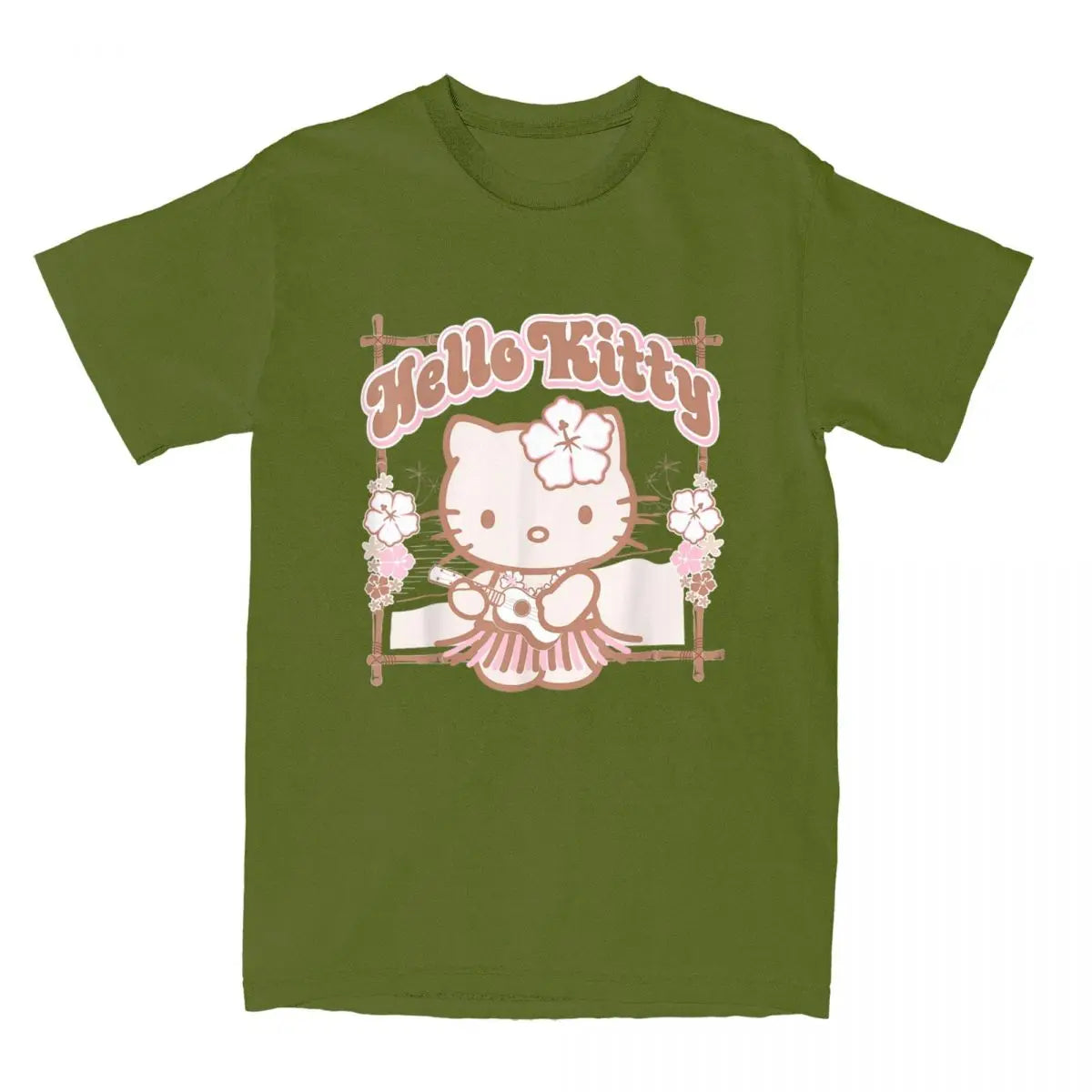 Funny Hello Kitty Hula Summer T-Shirts Men Women Round Collar Cotton T Shirts Short Sleeve Tee Shirt Plus Size Clothing