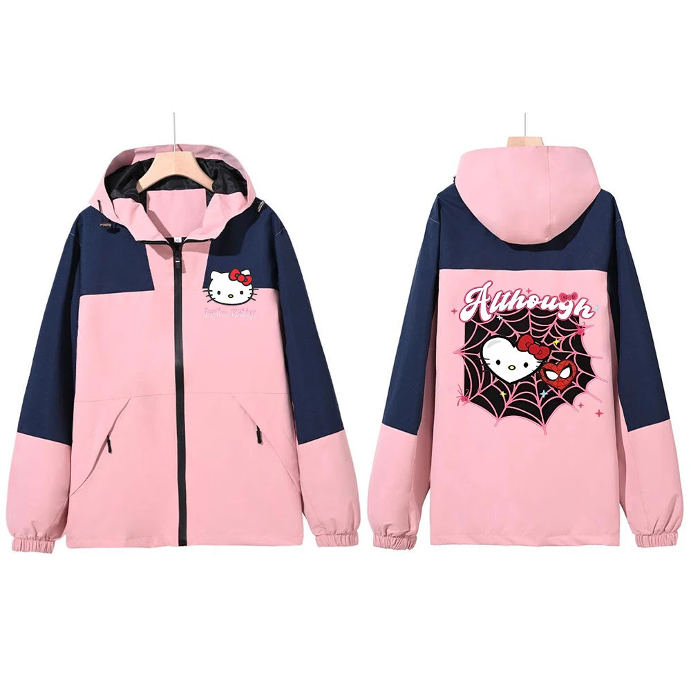 2024 Winter Women's Fashion Street Hoodies YK2 Sanrio MINISO Hello Kitty Pattern Women's Zipper Jacket Cute Aesthetic Sweatshirt
