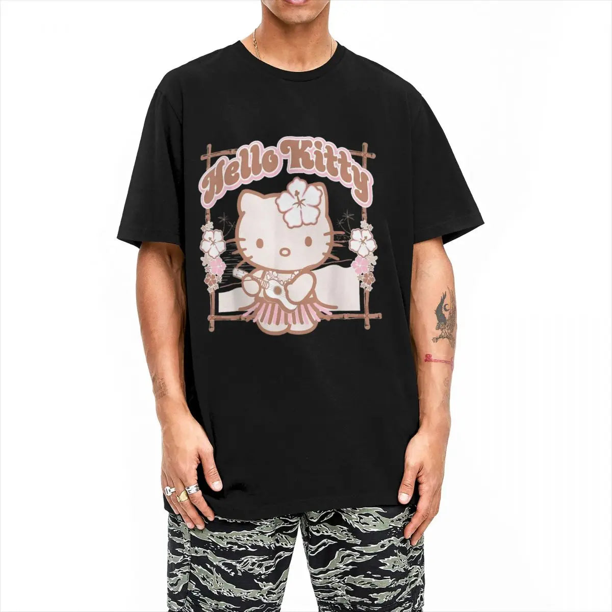Funny Hello Kitty Hula Summer T-Shirts Men Women Round Collar Cotton T Shirts Short Sleeve Tee Shirt Plus Size Clothing