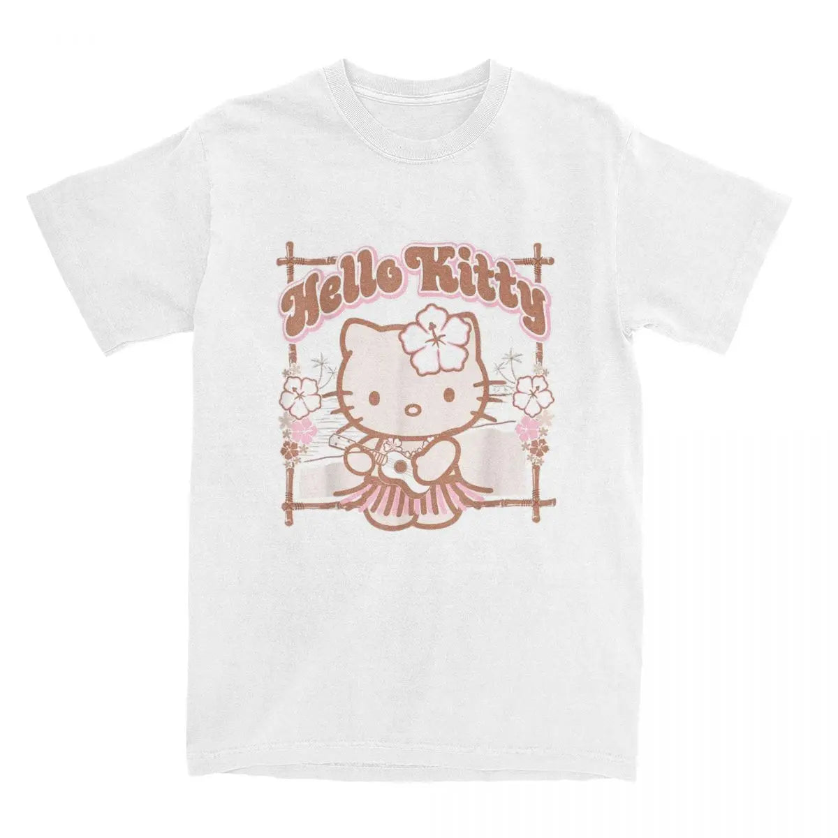 Funny Hello Kitty Hula Summer T-Shirts Men Women Round Collar Cotton T Shirts Short Sleeve Tee Shirt Plus Size Clothing