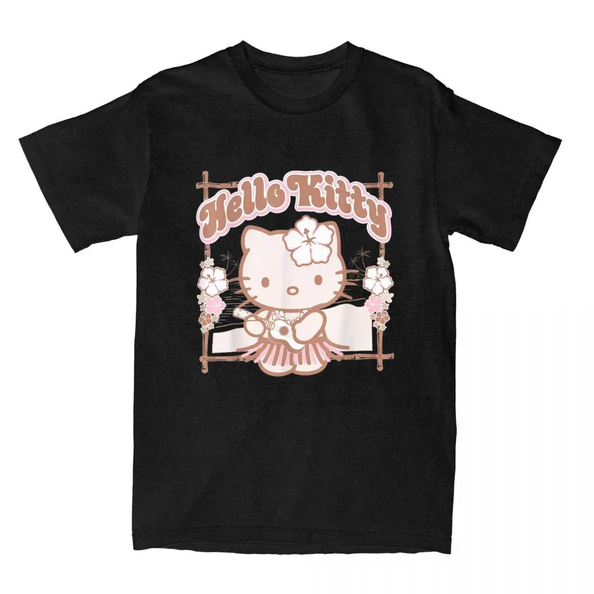 Funny Hello Kitty Hula Summer T-Shirts Men Women Round Collar Cotton T Shirts Short Sleeve Tee Shirt Plus Size Clothing