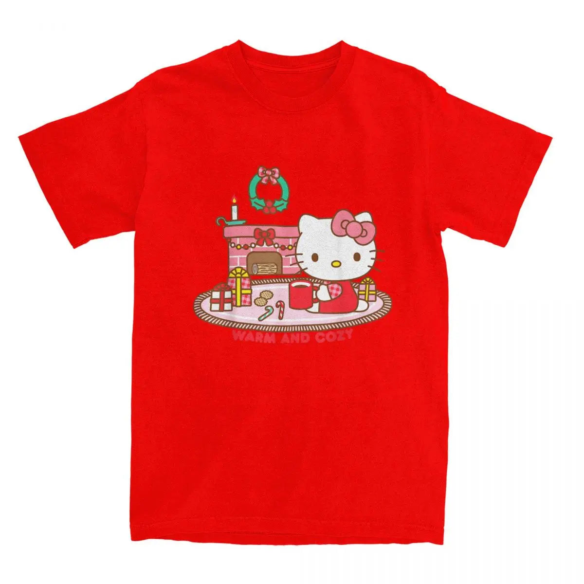 Hello Kitty Warm And Cozy Christmas T Shirts for Men Women 100% Cotton Cool T-Shirt Crew Neck Tee Shirt Short Sleeve Tops