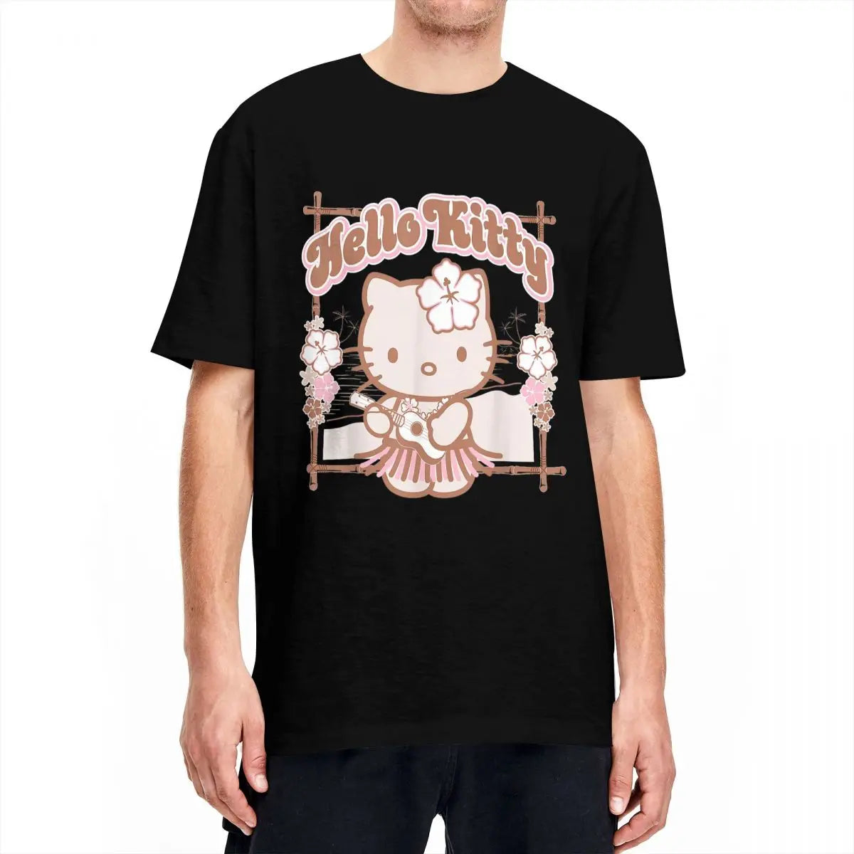 Funny Hello Kitty Hula Summer T-Shirts Men Women Round Collar Cotton T Shirts Short Sleeve Tee Shirt Plus Size Clothing