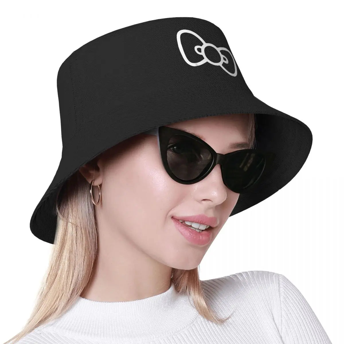 Men Women Bob Hat Hello Kitty Retro Bow Spring Picnic Headwear Lightweight Outdoor Fishing Caps Boonie Hat Birthday Gift