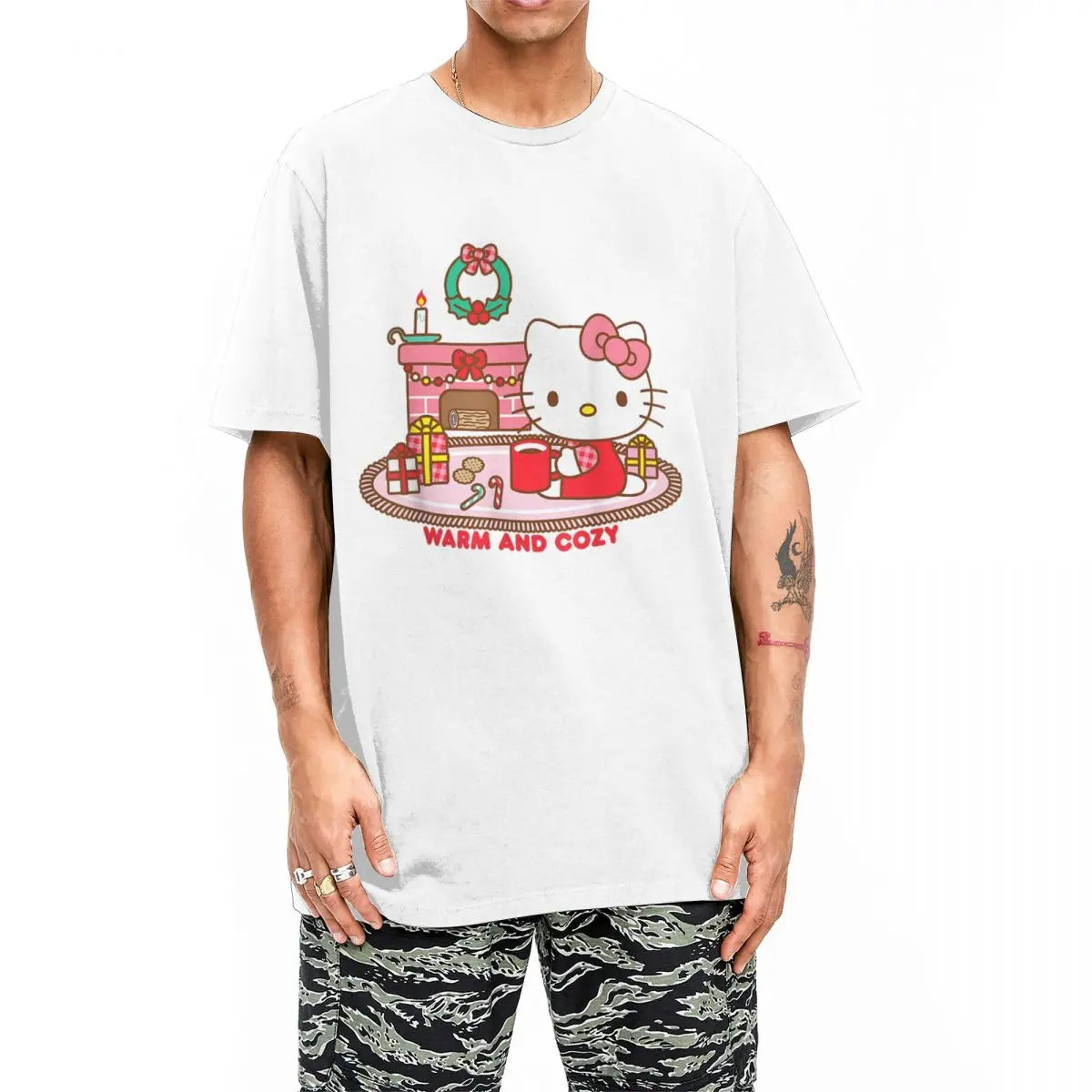 Hello Kitty Warm And Cozy Christmas T Shirts for Men Women 100% Cotton Cool T-Shirt Crew Neck Tee Shirt Short Sleeve Tops