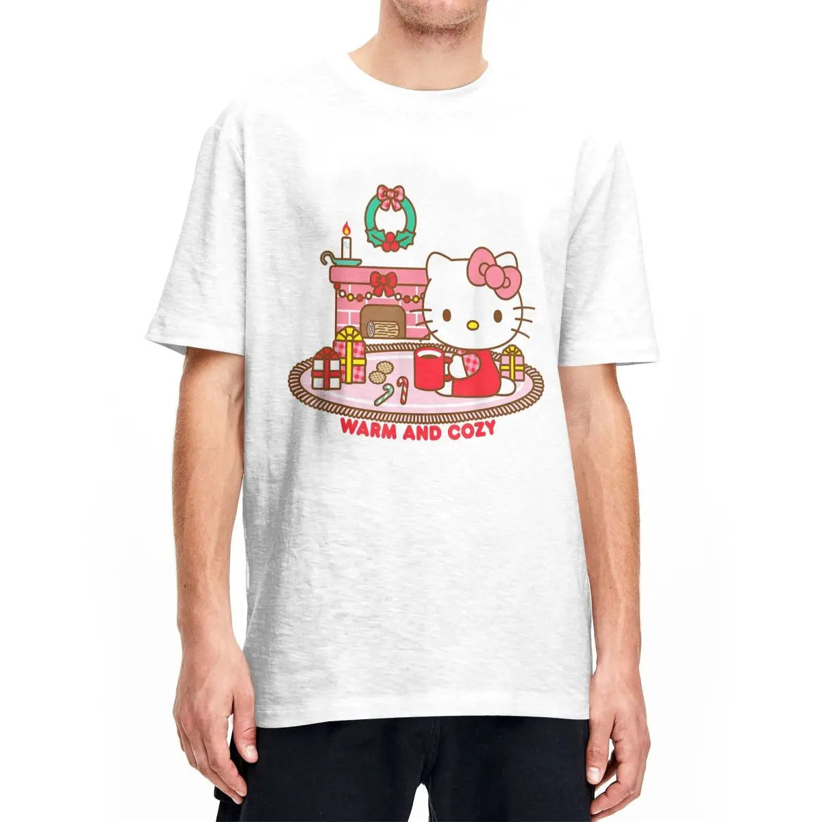 Hello Kitty Warm And Cozy Christmas T Shirts for Men Women 100% Cotton Cool T-Shirt Crew Neck Tee Shirt Short Sleeve Tops